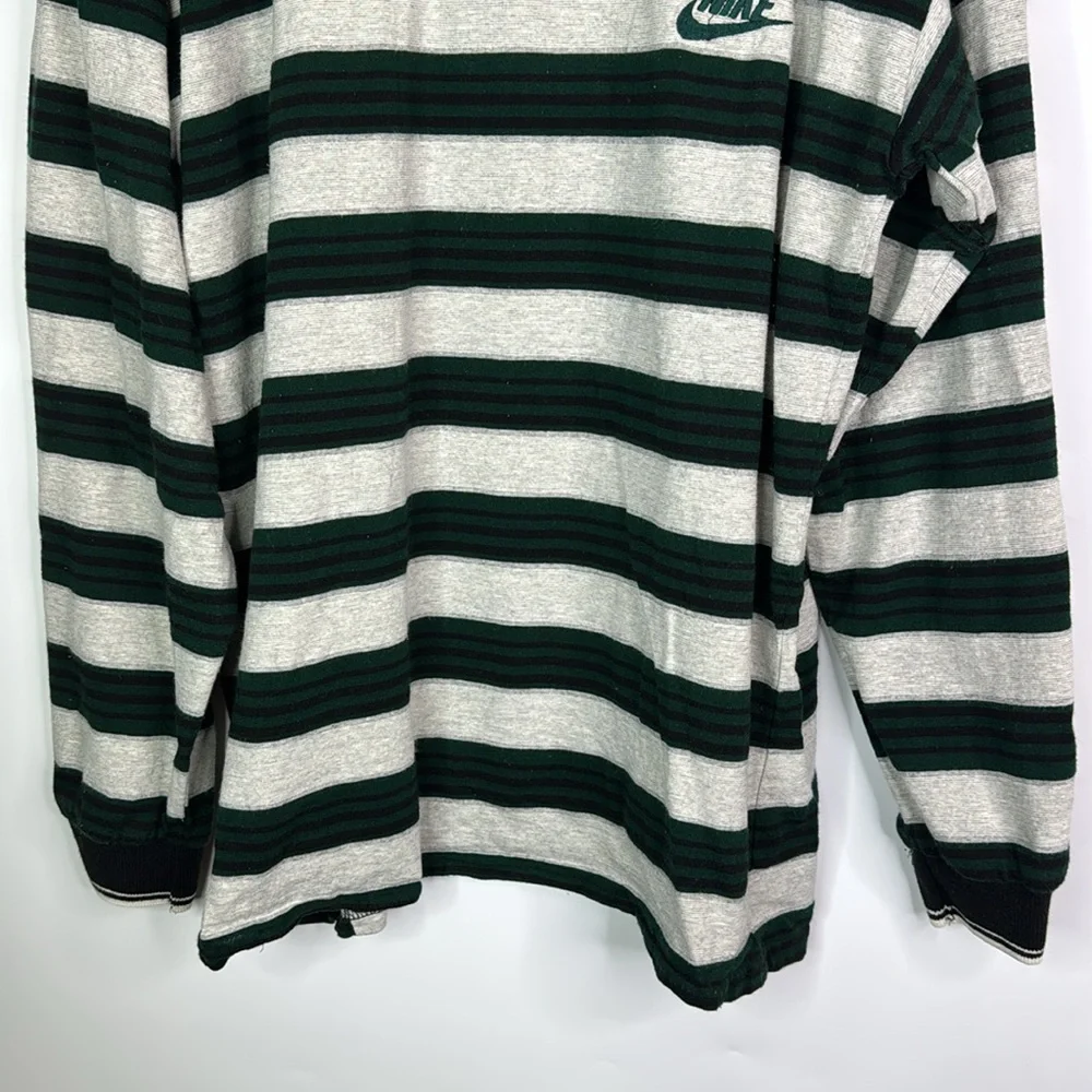 Vintage Nike Green Gray Black Striped Long Sleeve Polo Rugby Shirt XL 90s